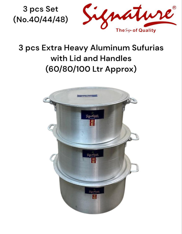Extra Heavy Aluminum Sufurias with Lid and Handles 3 pcs