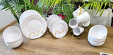 Luxury White Textured Ceramic Dinner Set with Gold Racks & Mug Stand – Complete Dining Collection