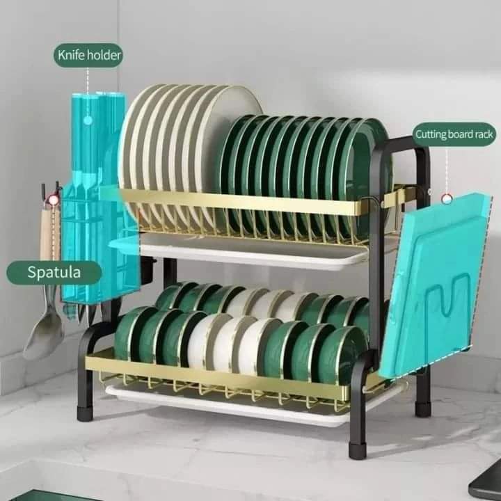 High quality heavy duty 2 tier dish rack with cutlery holder