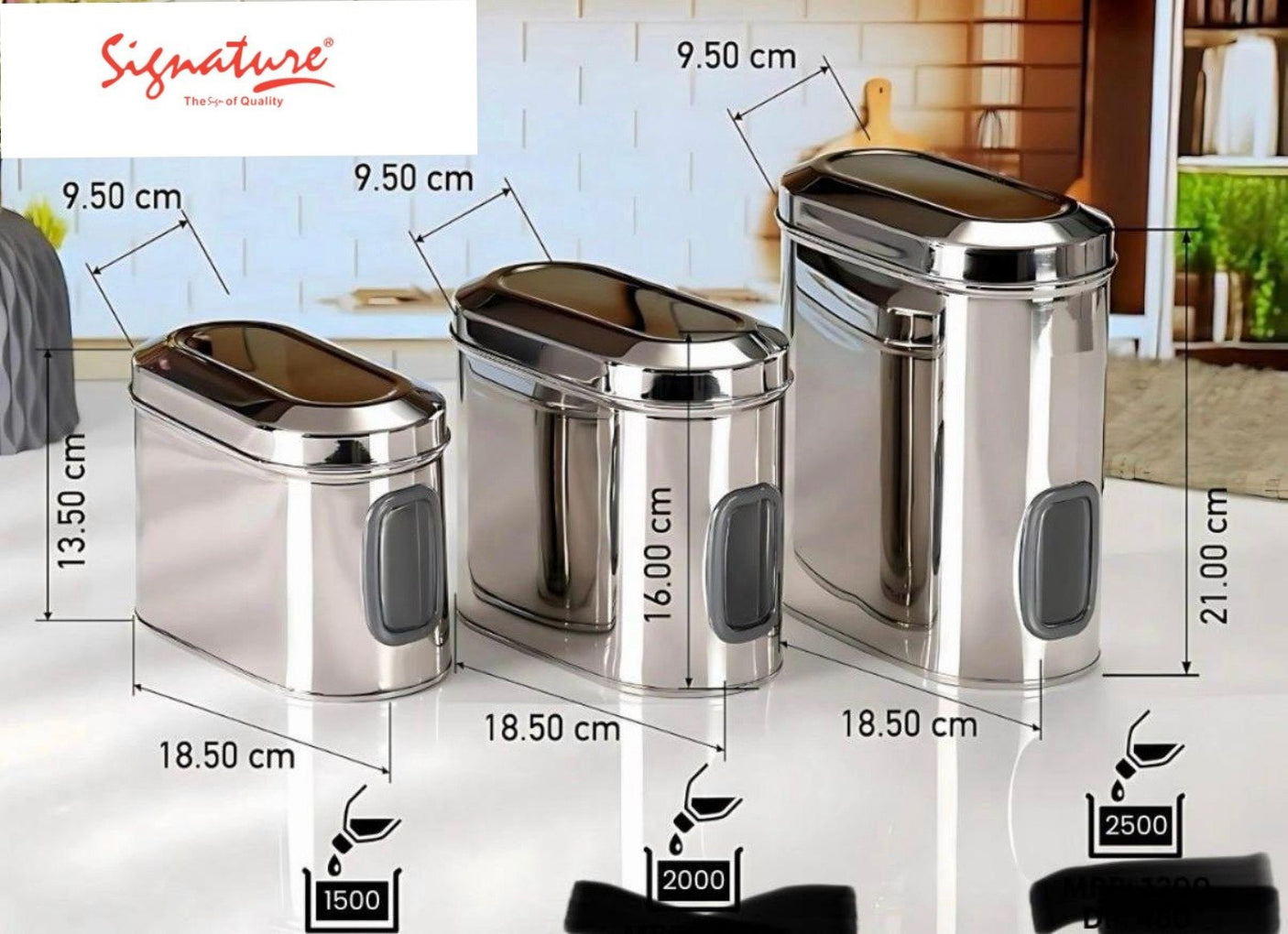 3pcs Stainless Steel Oval Storage