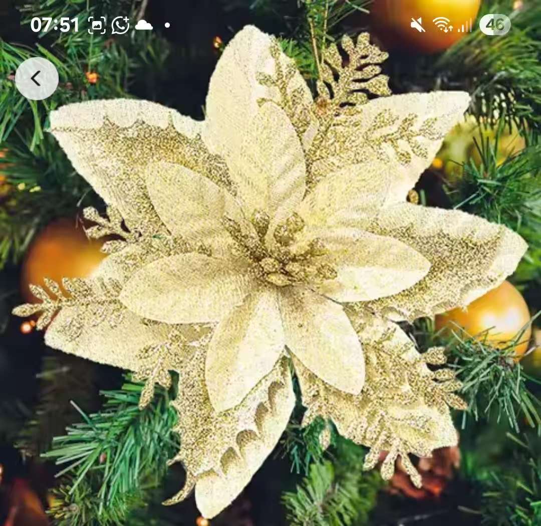 Christmas Tree Flower Décor — Gold / Red 20–25 cm diameter