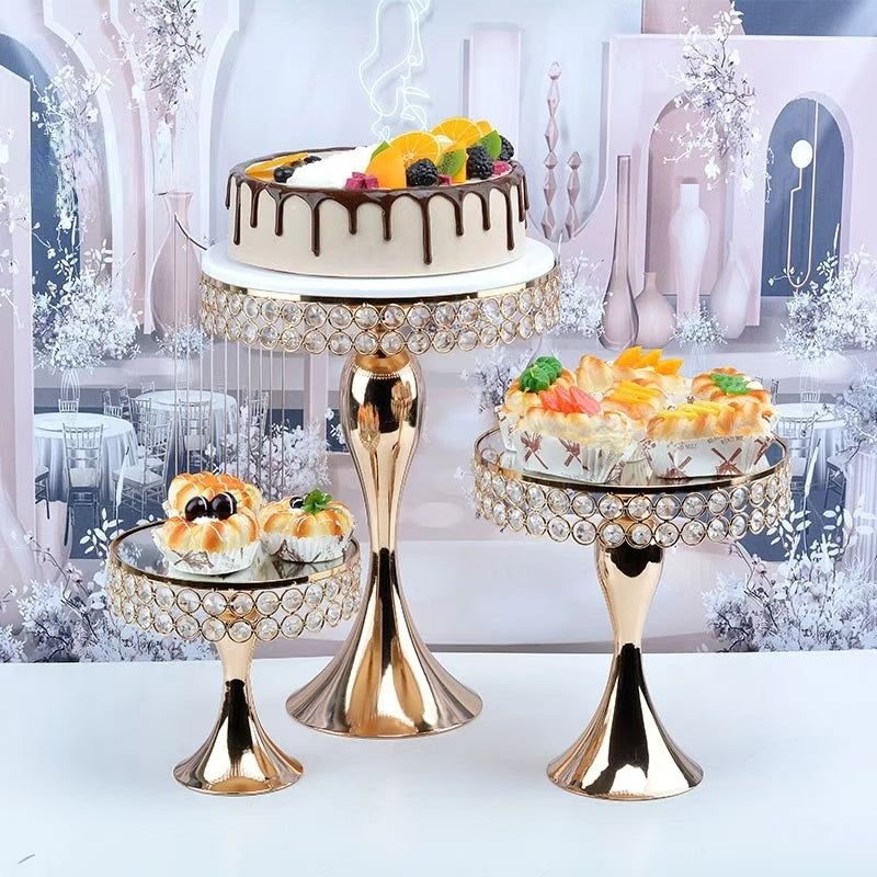  Gold Crystal Rim Cake Stand 3-piece set (20 cm, 25 cm, 30 cm)