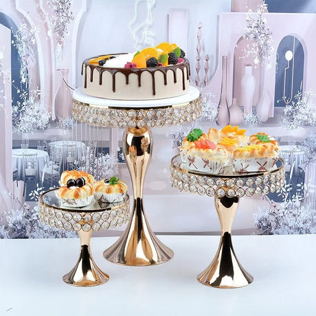  Gold Crystal Rim Cake Stand 3-piece set (20 cm, 25 cm, 30 cm)