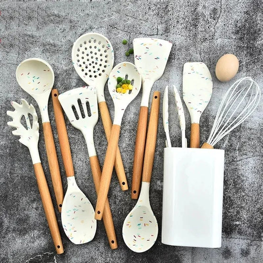 Unique white marble Silicon spoon set