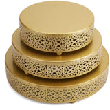 Gold Cake Stand Set — Round Lace-Edge (Set of 3) Sizes: 25 cm / 30 cm / 35 cm (diameter)