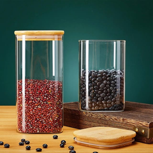 Mason Candy Jars for Spices Bamboo Cover Containers Glass Jars with Lids Cookie Jars Kitchen Jars and Lids