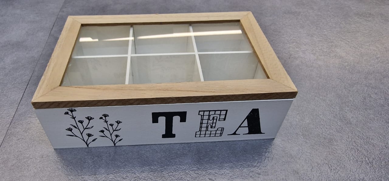 Decorative 6-Slots Wooden Tea Bag Storage Box