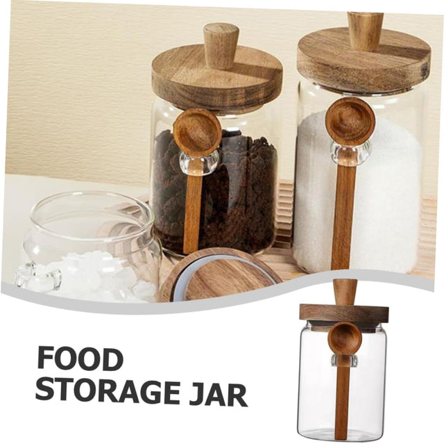 Modern Glass Sealed storage Jars with Acacia wood lid and Spoons