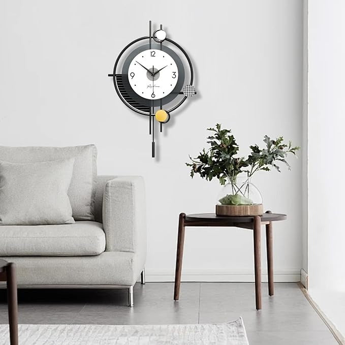 Modern Minimalist Wall Clock Silent Nordic Style Wall Clock with Pendulum Decorative 3 Tier Dial Art Deco for Living Room Bedroom Office Kitchen 38x58cm