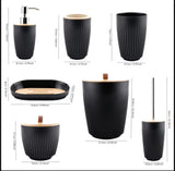 Ribbed Bathroom Accessories Set with Bamboo Lids — 7 Pieces