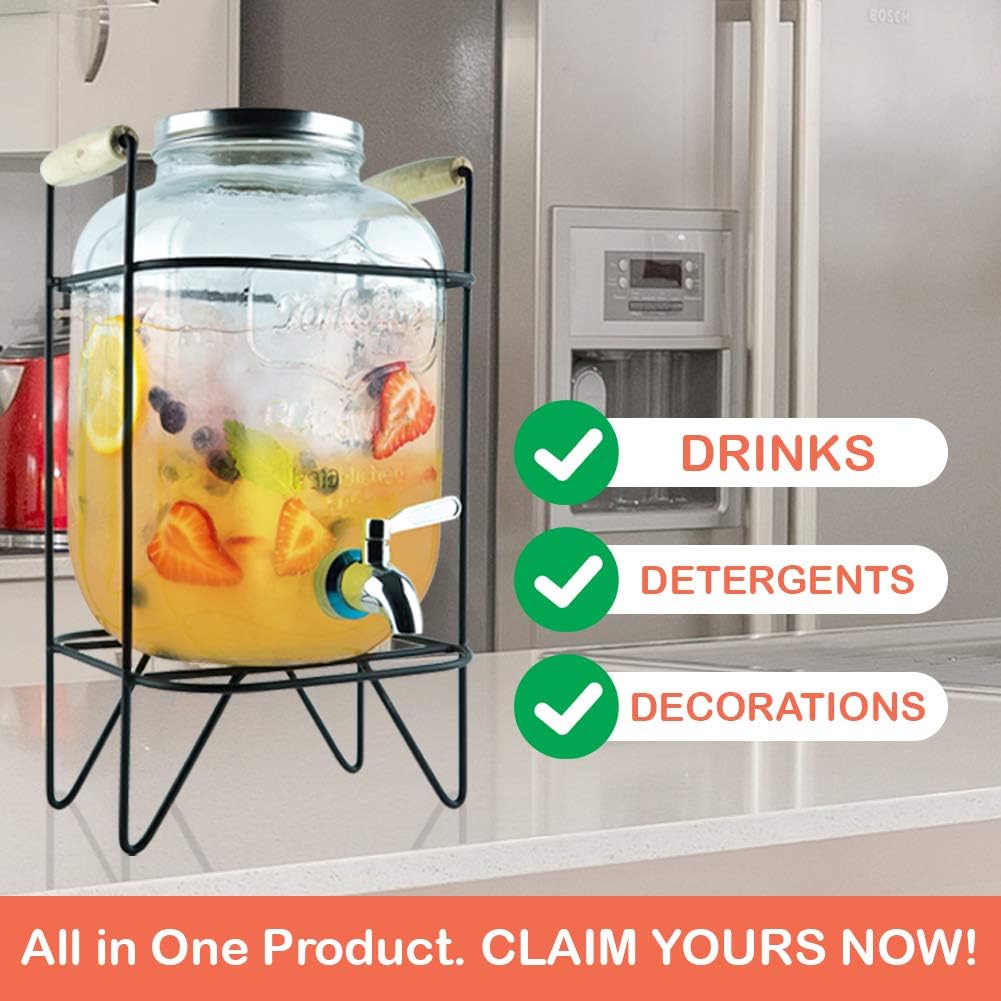 Vintage Glass Detergent Storage Jar with Tap &amp; Stand – 8L Capacity