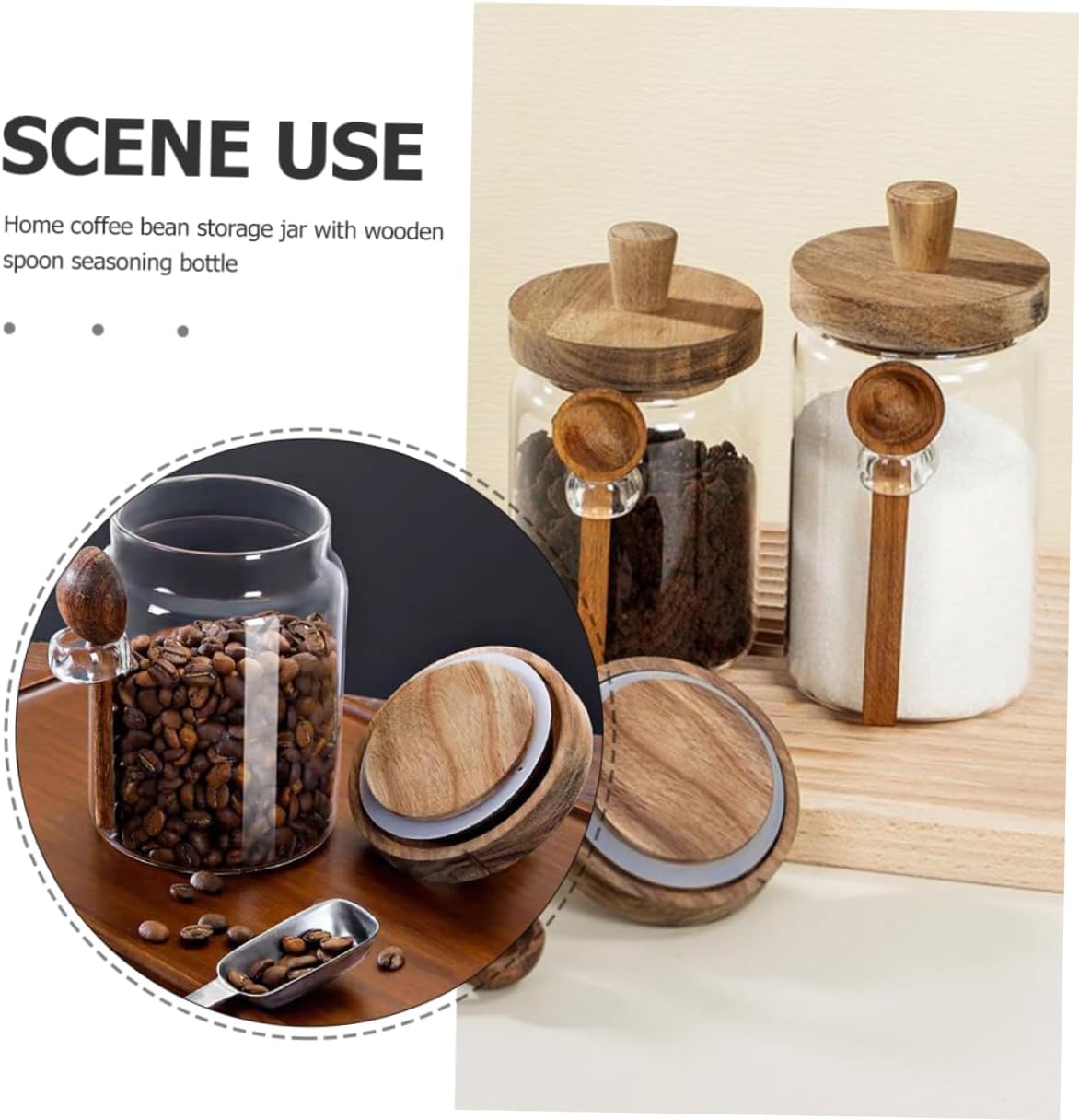 Modern Glass Sealed storage Jars with Acacia wood lid and Spoons
