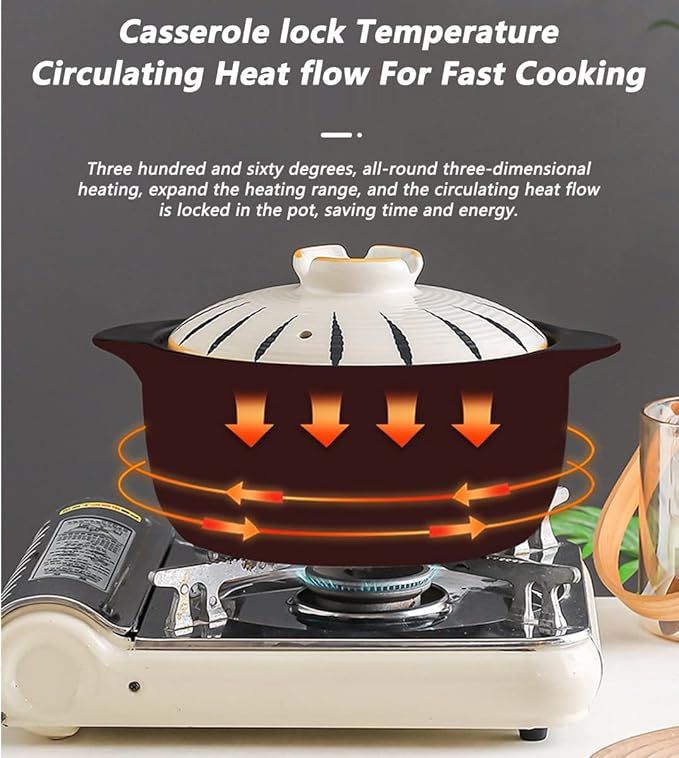 Clay Pot for Cooking,Casserole Retro Japanese Style Ceramic Stew Pot Clay Casserole Household,Leak Proof Heat Resistant Casserole Cookware for Cooking Any Food,5L