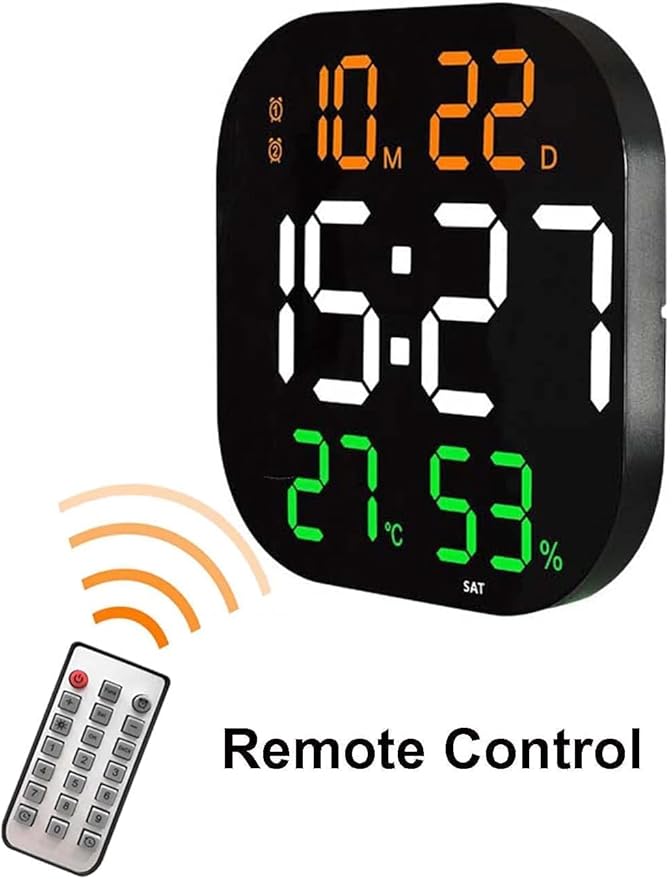 Display LED Digital Wall Clock with Date Temperature Auto Dimming Day of Week with Remote Control Perfect for Home Office