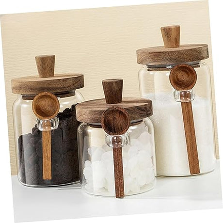Modern Glass Sealed storage Jars with Acacia wood lid and Spoons