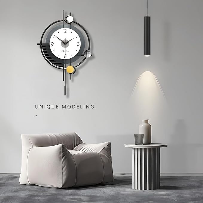 Modern Minimalist Wall Clock Silent Nordic Style Wall Clock with Pendulum Decorative 3 Tier Dial Art Deco for Living Room Bedroom Office Kitchen 38x58cm