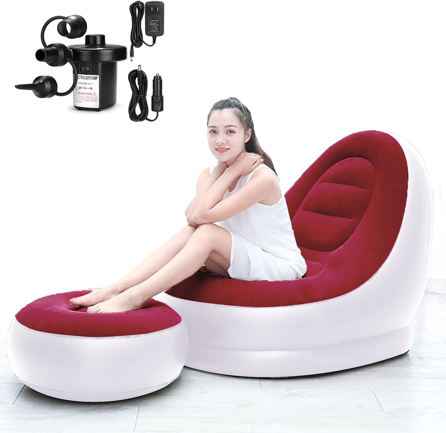 Inflatable Lounge Chair for Adults, Folding Portable Lazy Sofa with Foot Stool Lazy Flocking Recliner Chair Air Couch Sofa