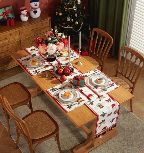 American Yarn-Dyed Jacquard Christmas Table Runner &amp; Mats Set