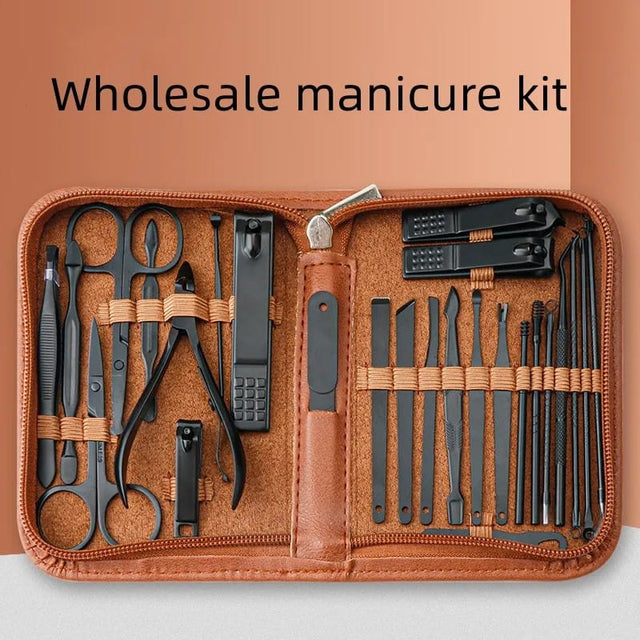 Manicure /pedicure set decoration nail 26 piece set With Leather Case