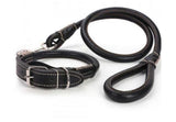 Easy-Grip Rolled Leather Dog Collar & Leash Set