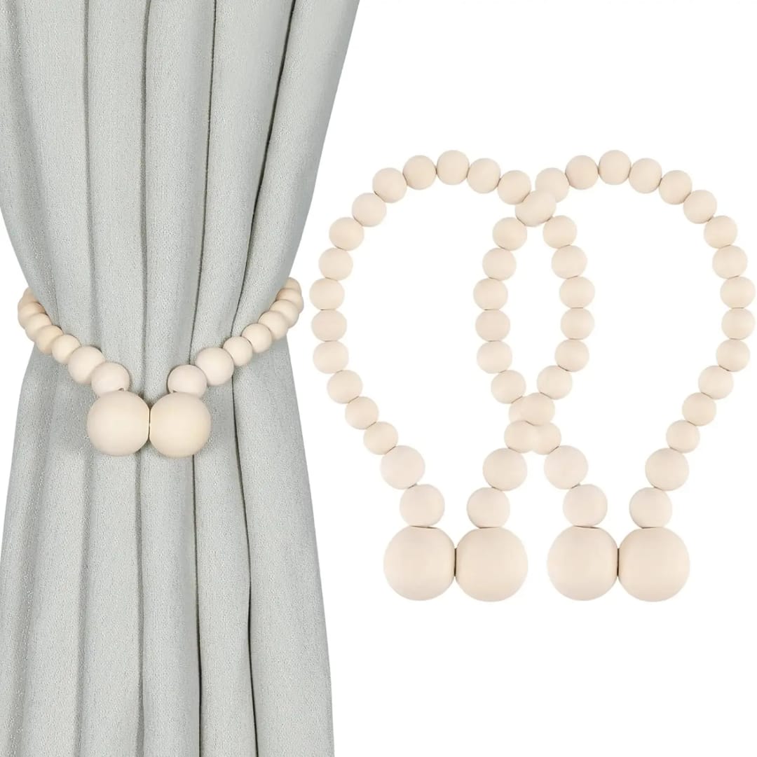 Magnetic Wooden Beads Curtain Tiebacks – 2pcs Boho Decor Accessories