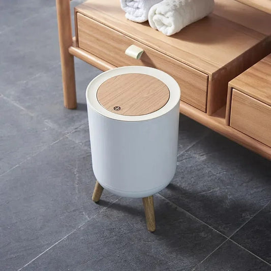 Nordic Style Garbage Container With Wood Grain Cover