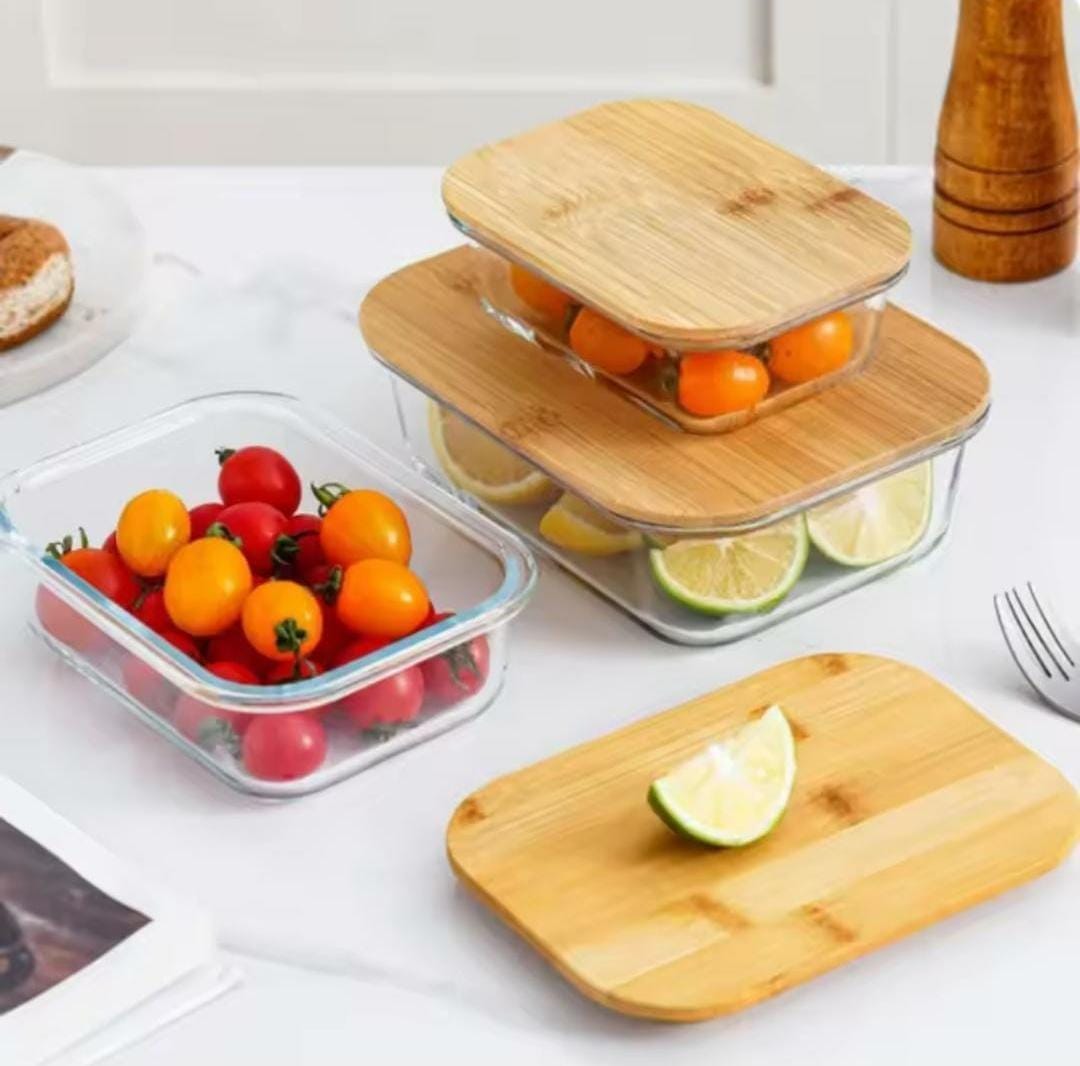 snack storage box set wooden top lid