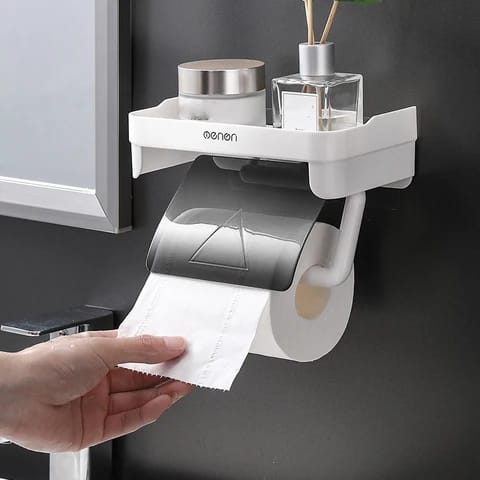 Wall mounted tissue holder with self adhesive sticker