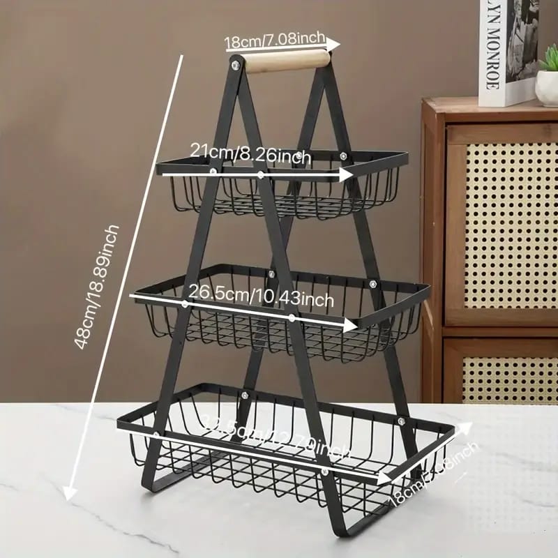 Triangular 3-Layer Metal Fruit Rack — 47 cm Height