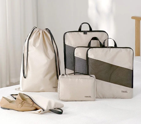 6PCS Beige Double Zipper Travel Packing Cubes Set  grc