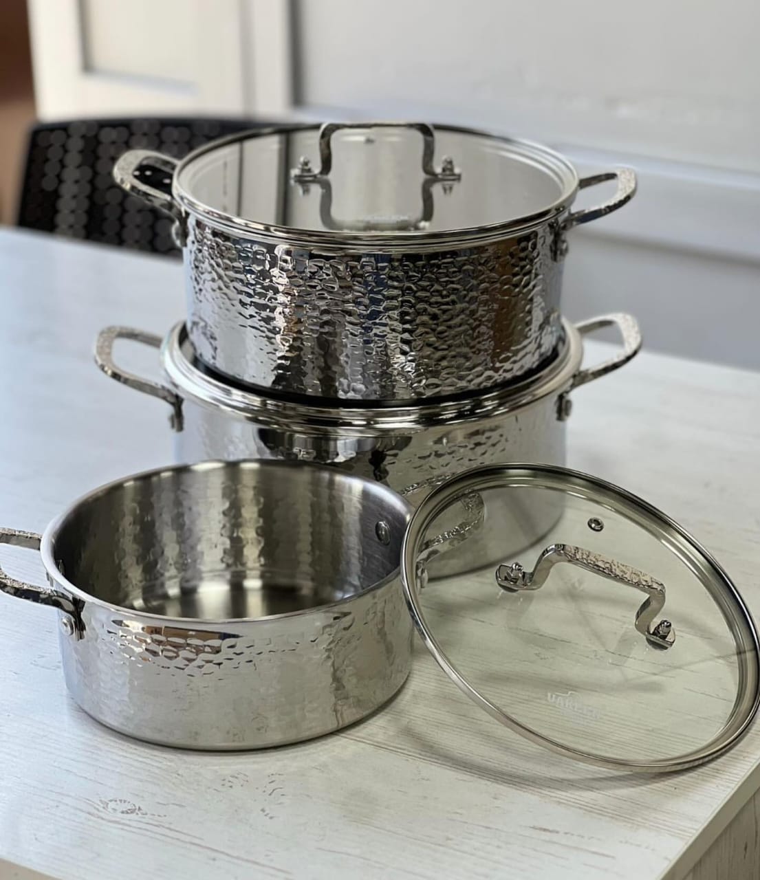 6PCS SET   Premium High quality Tripply S/S Stainless steel cookware set with Hammered Patterned design 