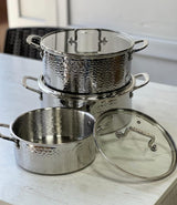 6PCS SET   Premium High quality Tripply S/S Stainless steel cookware set with Hammered Patterned design 