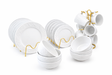 Luxury White Textured Ceramic Dinner Set with Gold Racks & Mug Stand – Complete Dining Collection