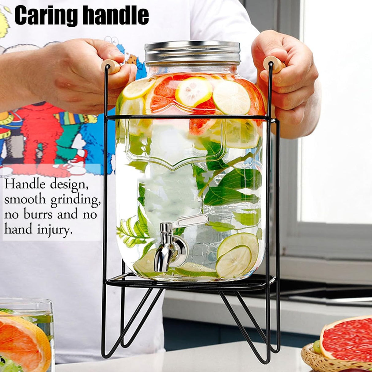 Classic Glass Juice & Beverage Dispenser – 8L with Metal Stand