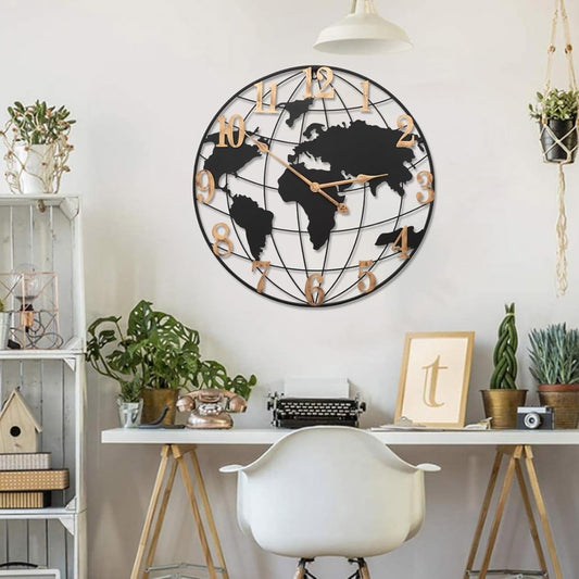 Large World Map Wall Clock for Living Room Decoration 60cm Modern Home Decor