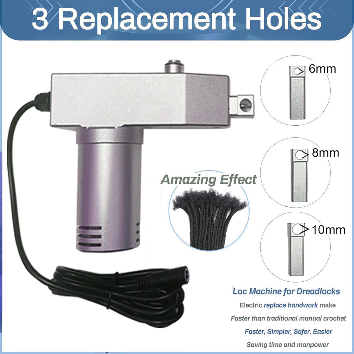 Electric Dreadlocks Maker Machine – With 6mm, 8mm & 10mm  Heads