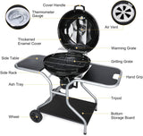Charcoal BBQ Grill with Lid and Wheels – Outdoor Smoker 58 cm cooking surface
