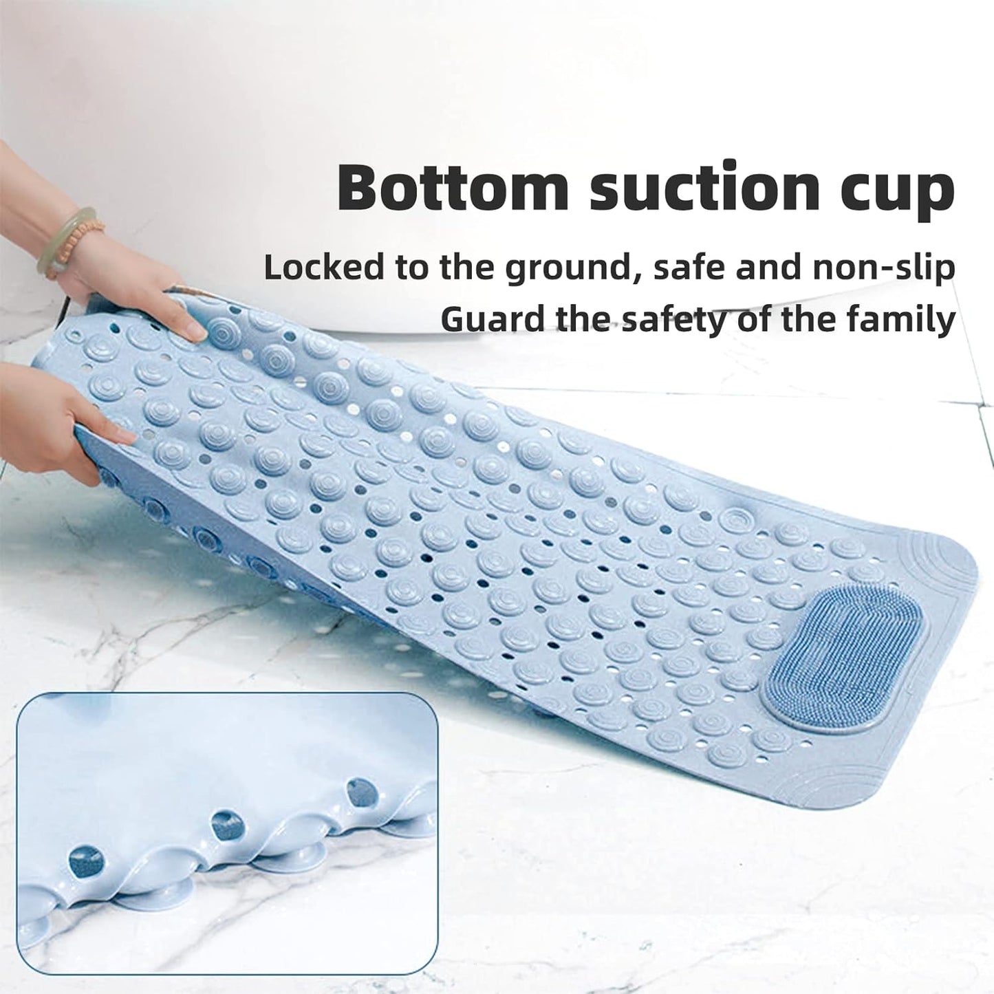 Bathtub Mat Non-Slip Shower Mat with Drain Holes Suction Cups, Quick Drying Easy Cleaning, Feet Massage, Bath Mat for Tub & Shower Stall & Bathroom, Machine Washable