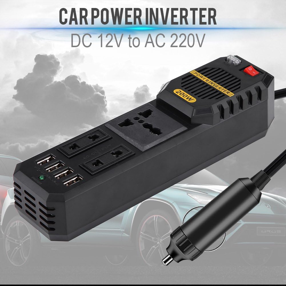 200W Portable power Car Inverter Peak DC 12V To 220V Sockets Power Inverter Converter Auto Charger Converter Adapter With 4 USB Port