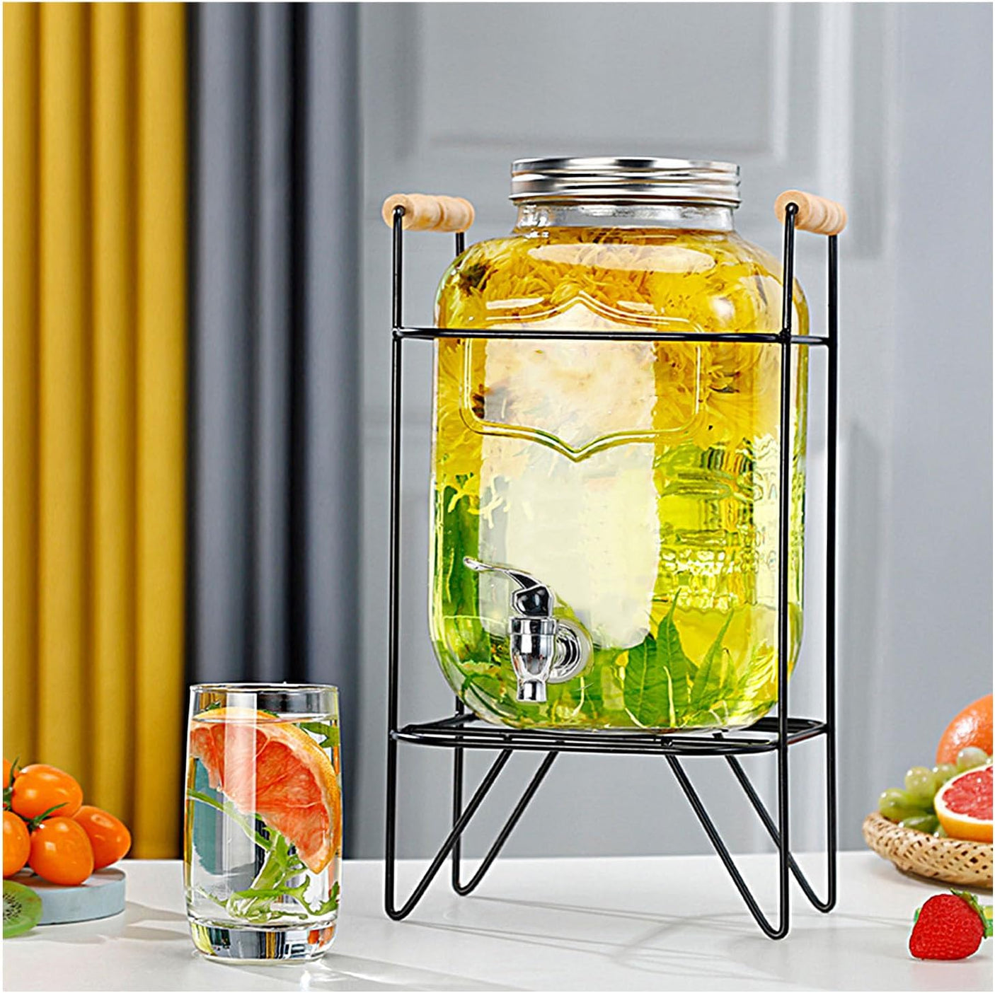 Classic Glass Juice & Beverage Dispenser – 8L with Metal Stand