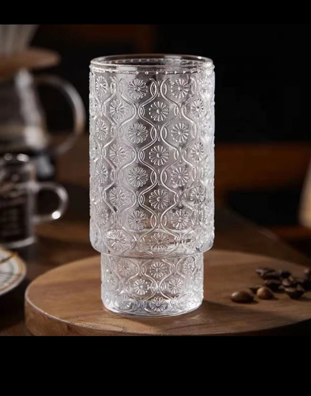 Embossed vintage Ribbed transparent Glass / iced coffe glass 6 pcs set