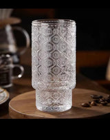 Embossed vintage Ribbed transparent Glass / iced coffe glass 6 pcs set