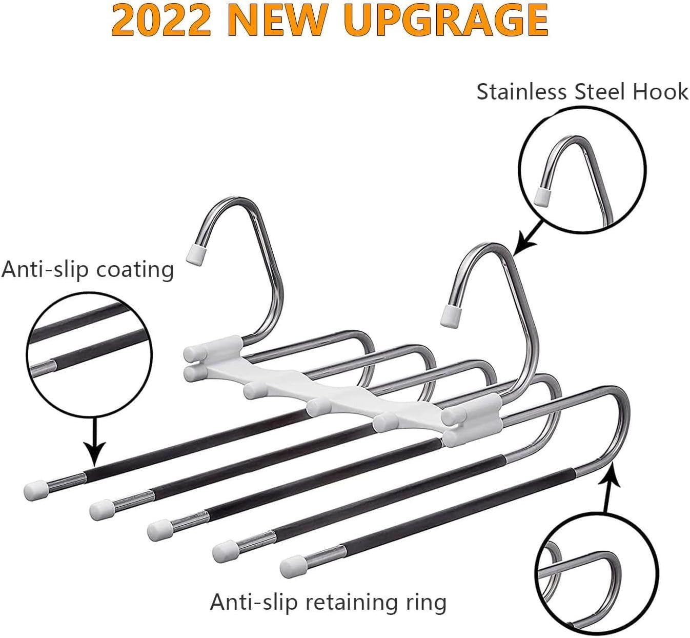 Trouser Hangers Space Saving 5 in 1 Non-Slip Multifunctional Trouser Stand Stainless Steel Foldable Magic Hanger for Trousers, Jeans, Clothes, Scarves, Towels