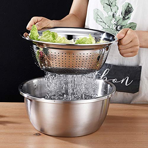 Stainless Steel Mixing Bowl &  Colander Set with Lids (304 Grade) 4-Piece set 26cm