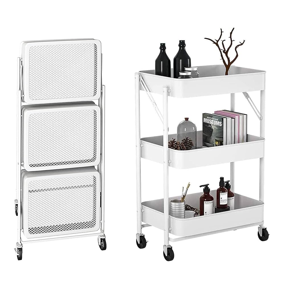 Foldable metallic mesh trolley rack — 3 layers