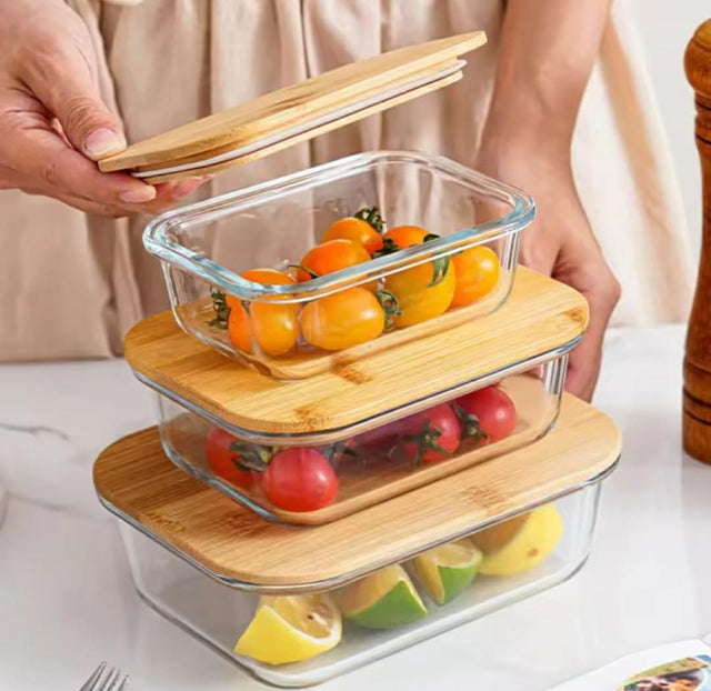 snack storage box set wooden top lid