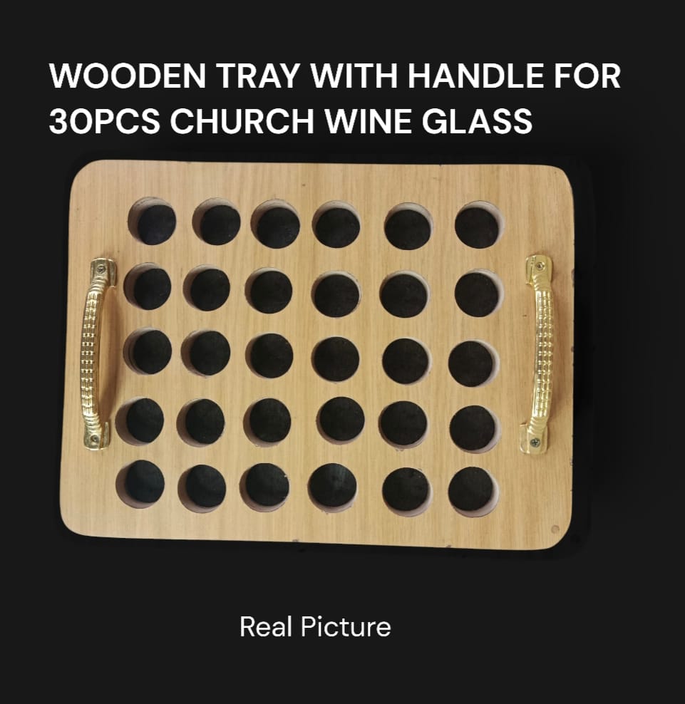 Wooden communion tray with handles 30 holes