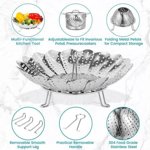 Stainless Steel Steamer Basket / Vegetable Steamer / Folding Mesh Food Basket