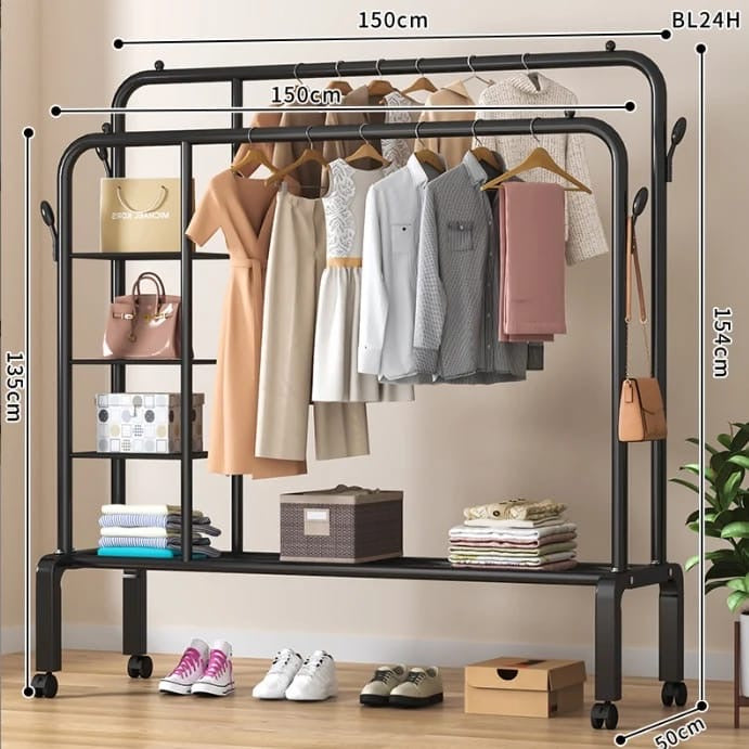 Cloth Rack Section Upgraded Cloth Rack With Double Lower Storage Spaces & Has Lockable Wh ...