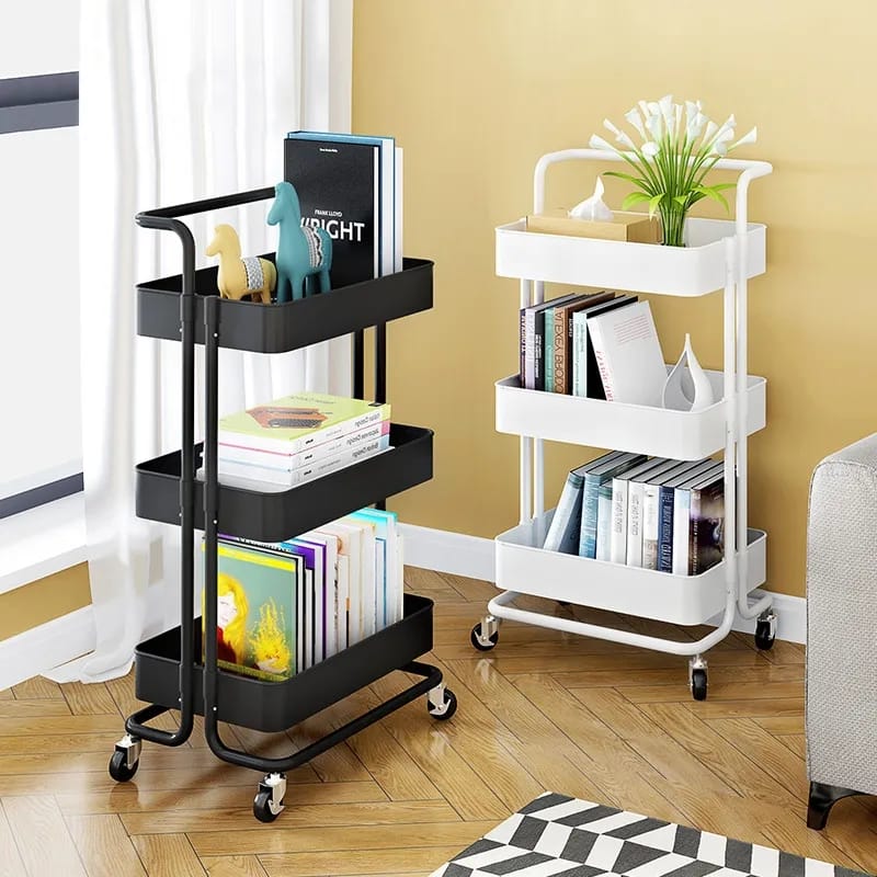 Multi-functional movable trolley storage rack(plastic with metal stands)